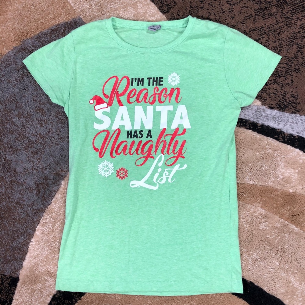 Girls Green Christmas Shirt, Size Large (10/12)